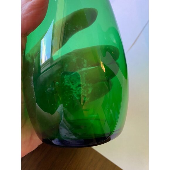 Set Of 2 Anchor Hocking Green Glass Vases With Wavy Rims - Picture 9 of 11